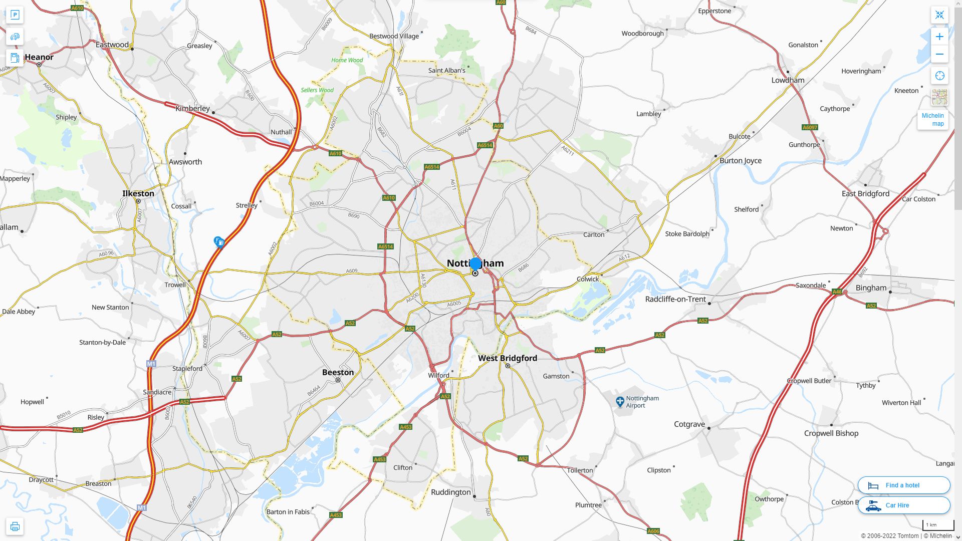Nottingham Royaume Uni Autoroute et carte routiere